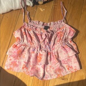 Wild Fable Pink and Orange Smocked Tie Front Camisole